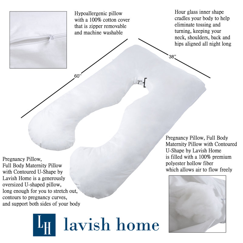 Lavish Home Full Body Pillow for Pregnancy Maternity Pillow with Contoured U Shape for Comfort Alignment and Support in Bed or Nursing by Bluestone Reviews Wayfair